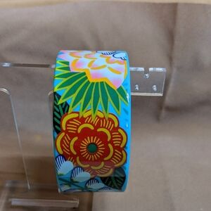 AVON Vintage Tropical Beauty Bracelet, Turquoise Floral Plastic Bangle, NOS